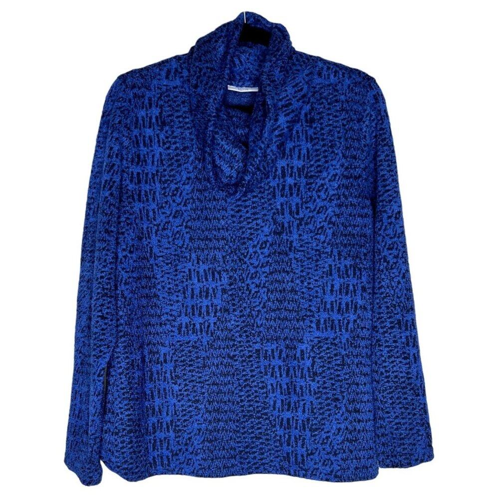 Croft & Barrow Preppy Pull Over sweater Blue Black Knit Woman Large Turtle neck